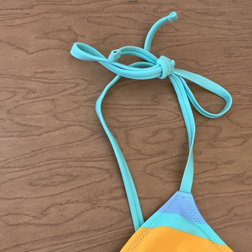 aerie Bikini Scoop Top Stripes Yellow Green Mint Pink Brown Blue S - Picture 2 of 5